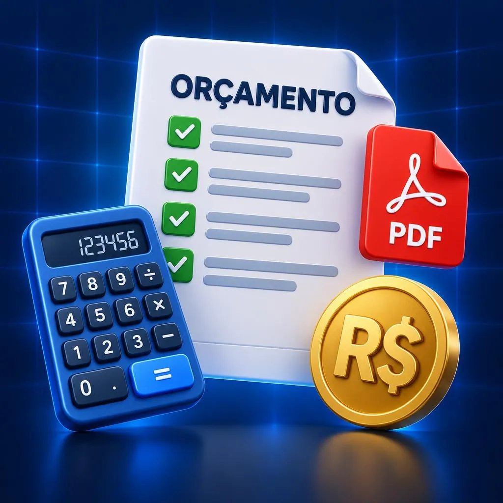 Ilustração do sistema de orçamento online: orçamento, calculadora e PDF